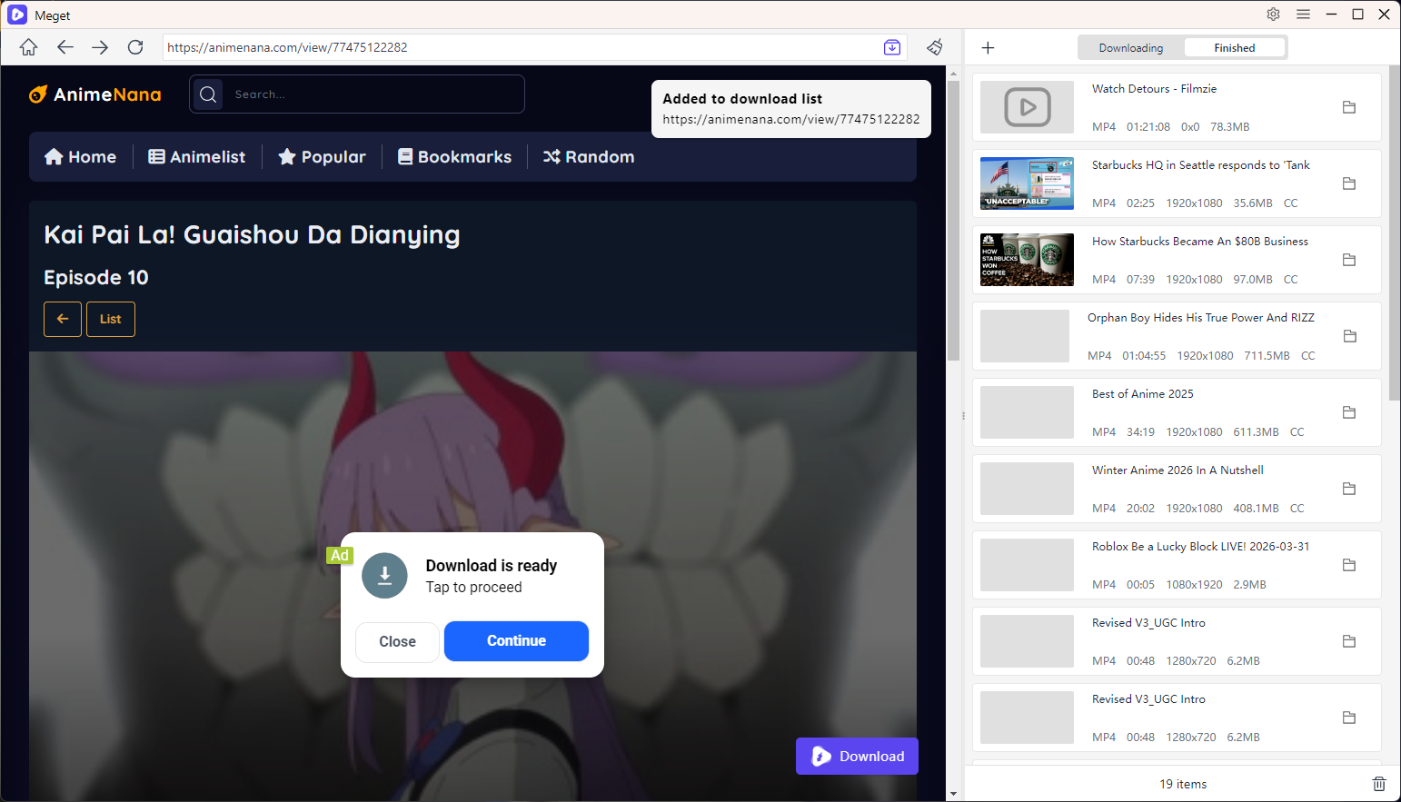 bulk download animenana videos with meget