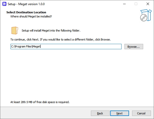 choose file location to install meget