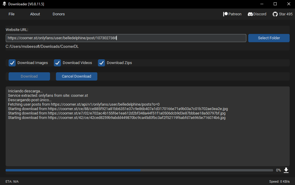 coomerdl start downloading from coomer