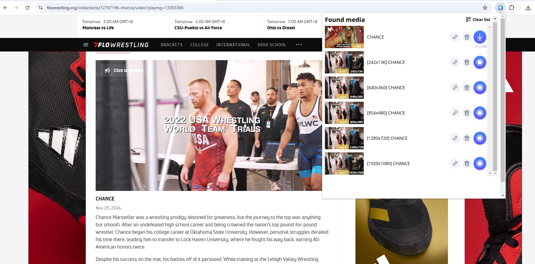 download flowrestling video using extension