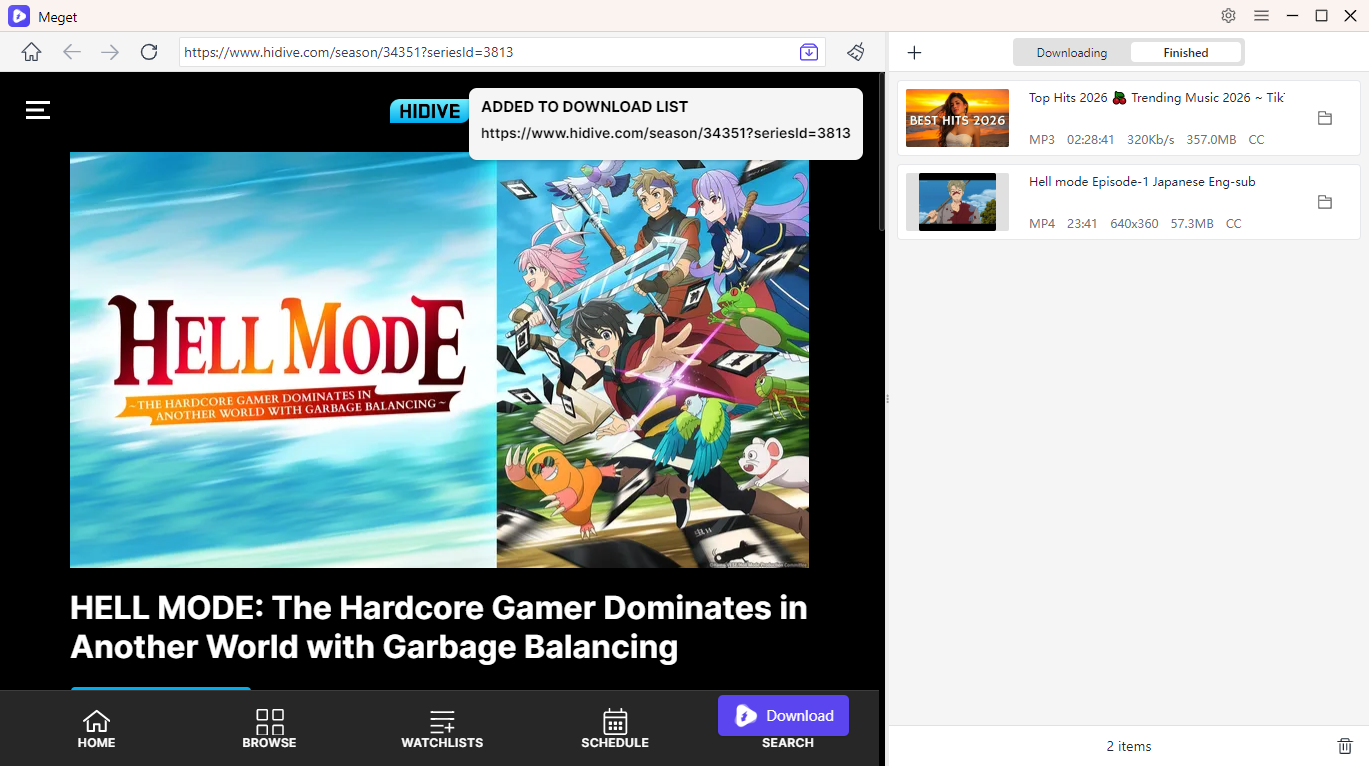 download hidive with meget