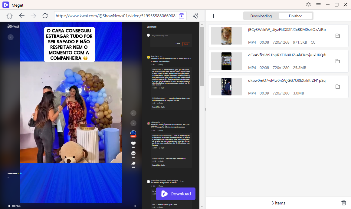 download kuaishou video with meget