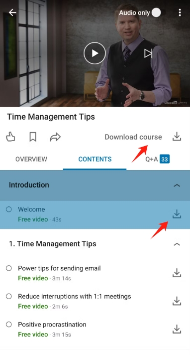 télécharger des vidéos d'apprentissage LinkedIn sur l'application mobile