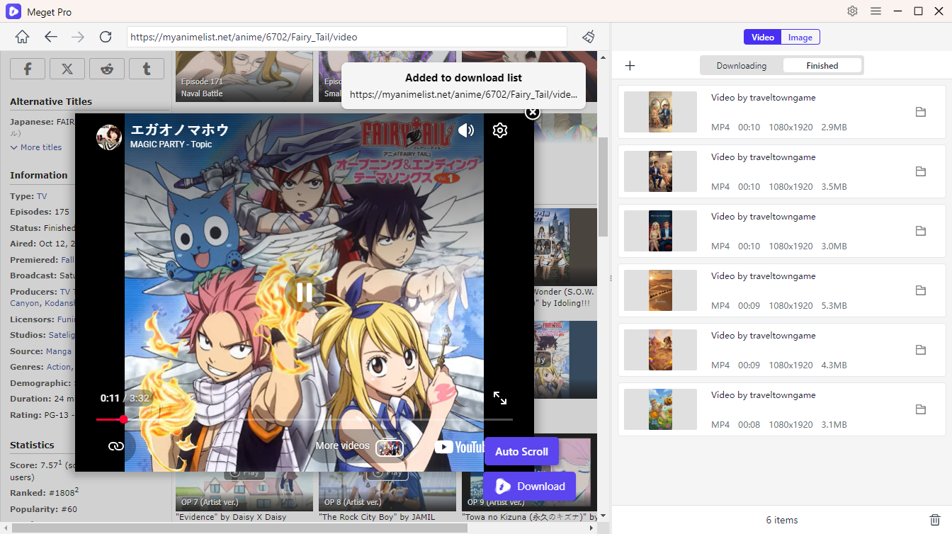 download myanimelist video