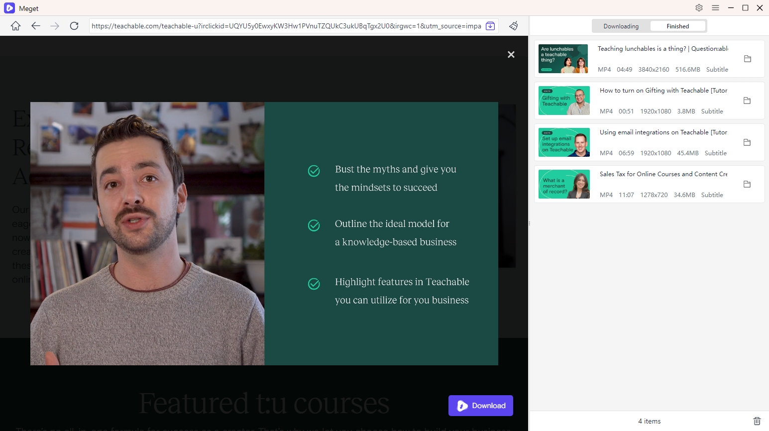 download teachable videos with meget