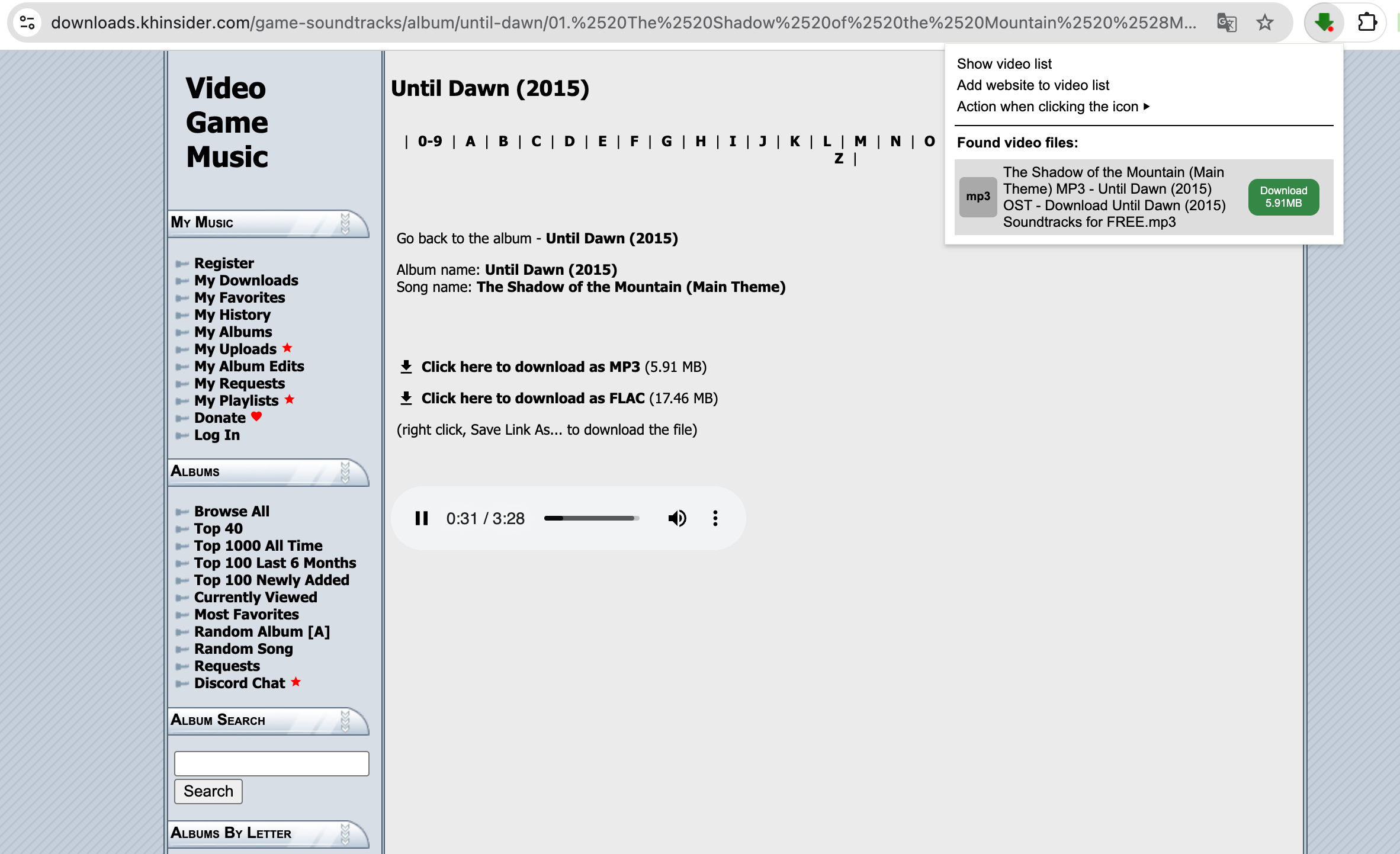 Télécharger la bande originale de Until Dawn avec extension