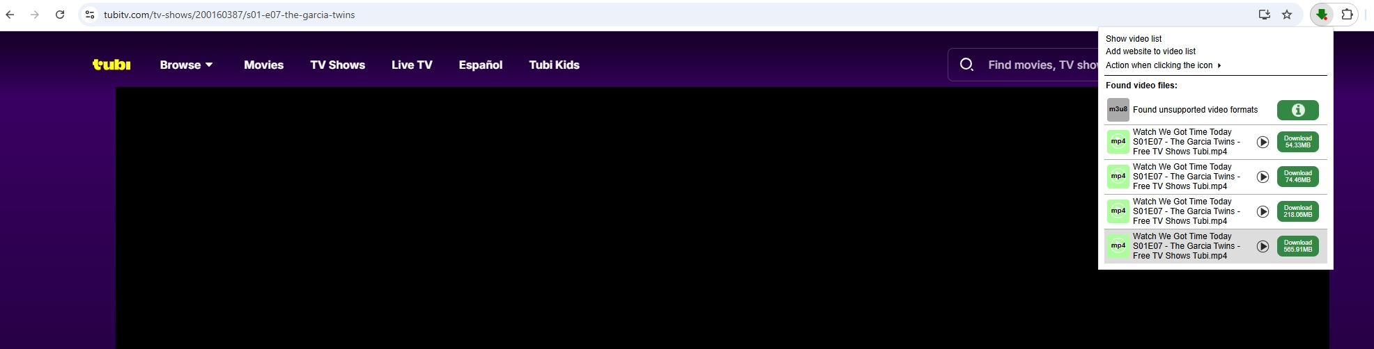 Erweiterung zum Herunterladen von Tubitv-Videos auf MP4