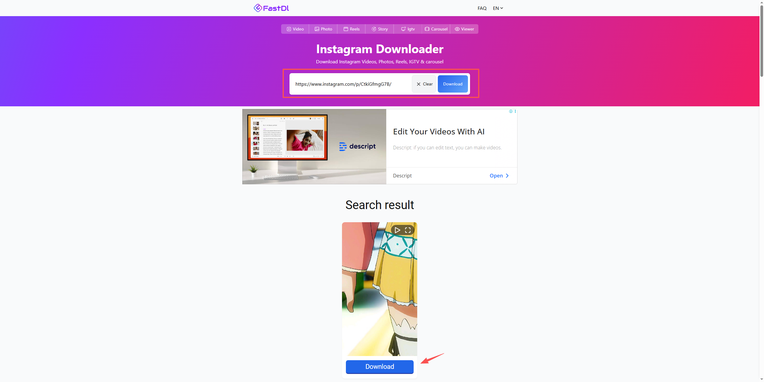 FastDL-Download vom Instagram-Link