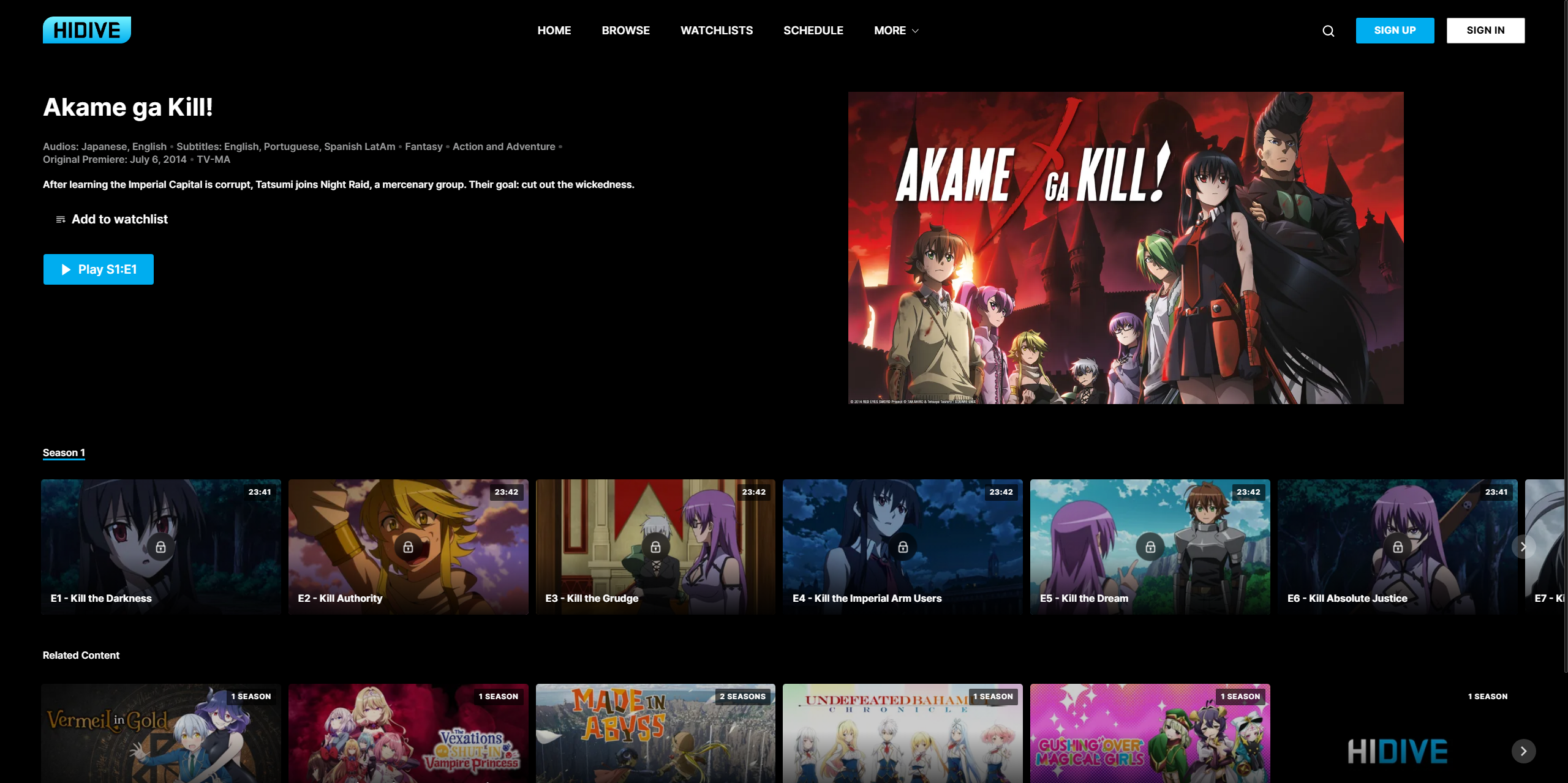 hidive akame ga kill