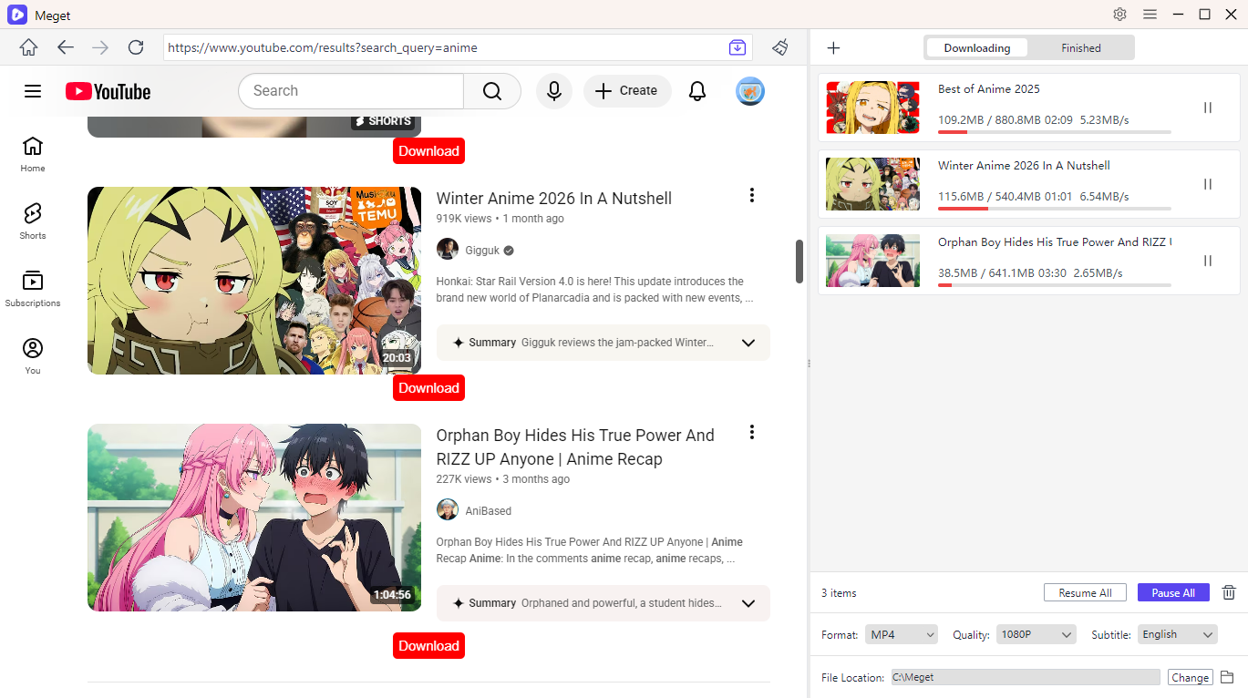 meget batch download youtube videos