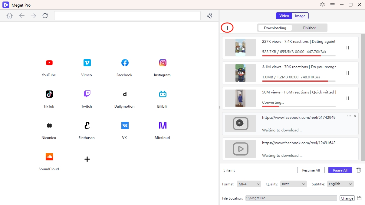 meget bulk download facebook reels