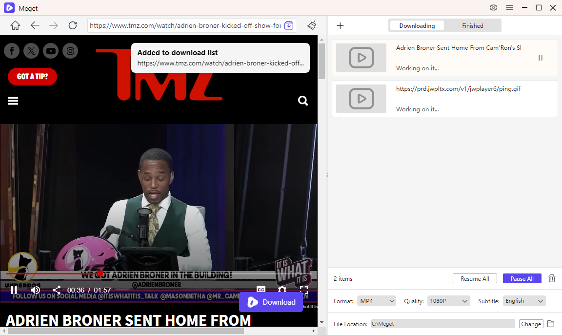 meget download tmz video