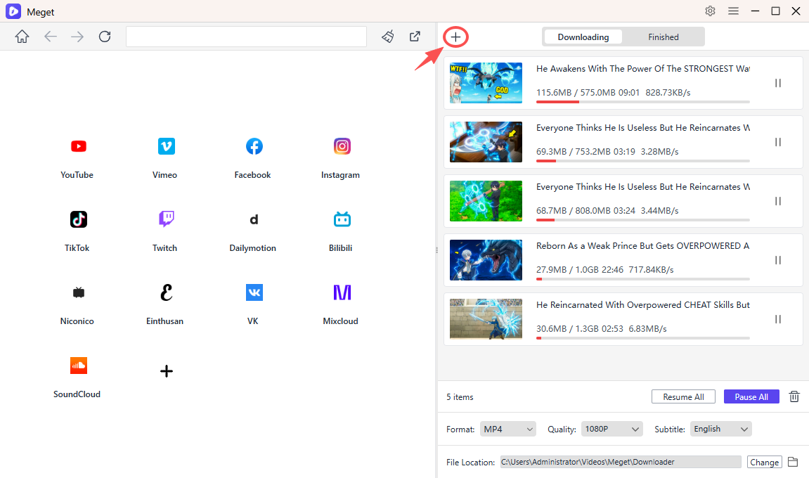 meget download yt videos by links