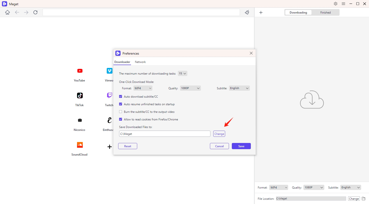 meget set file location