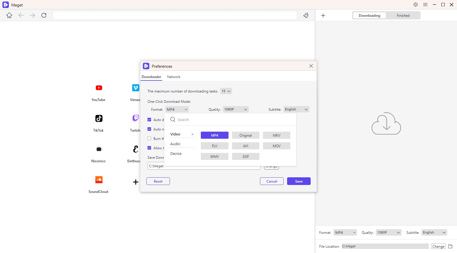 meget set output format