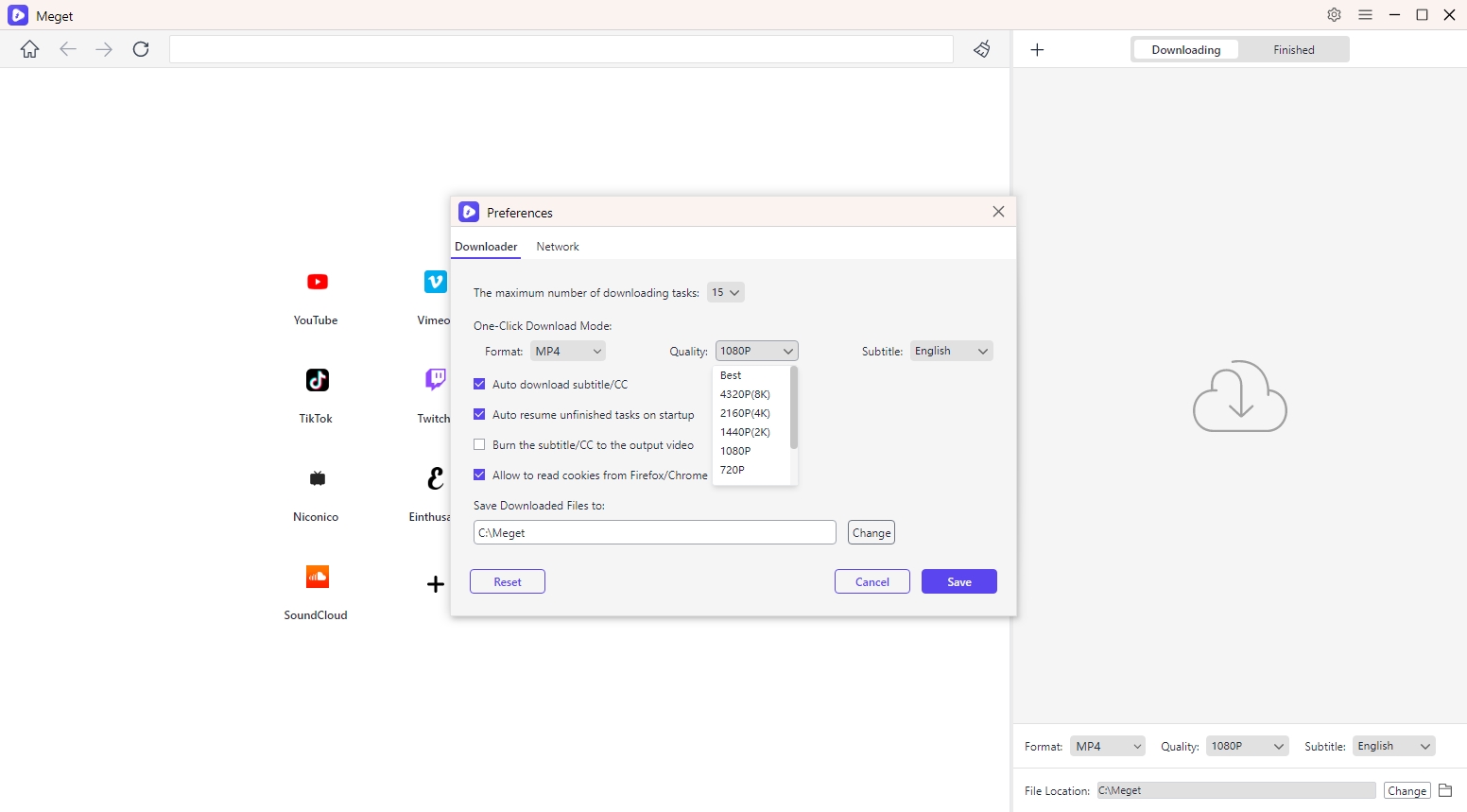 meget set output resolution