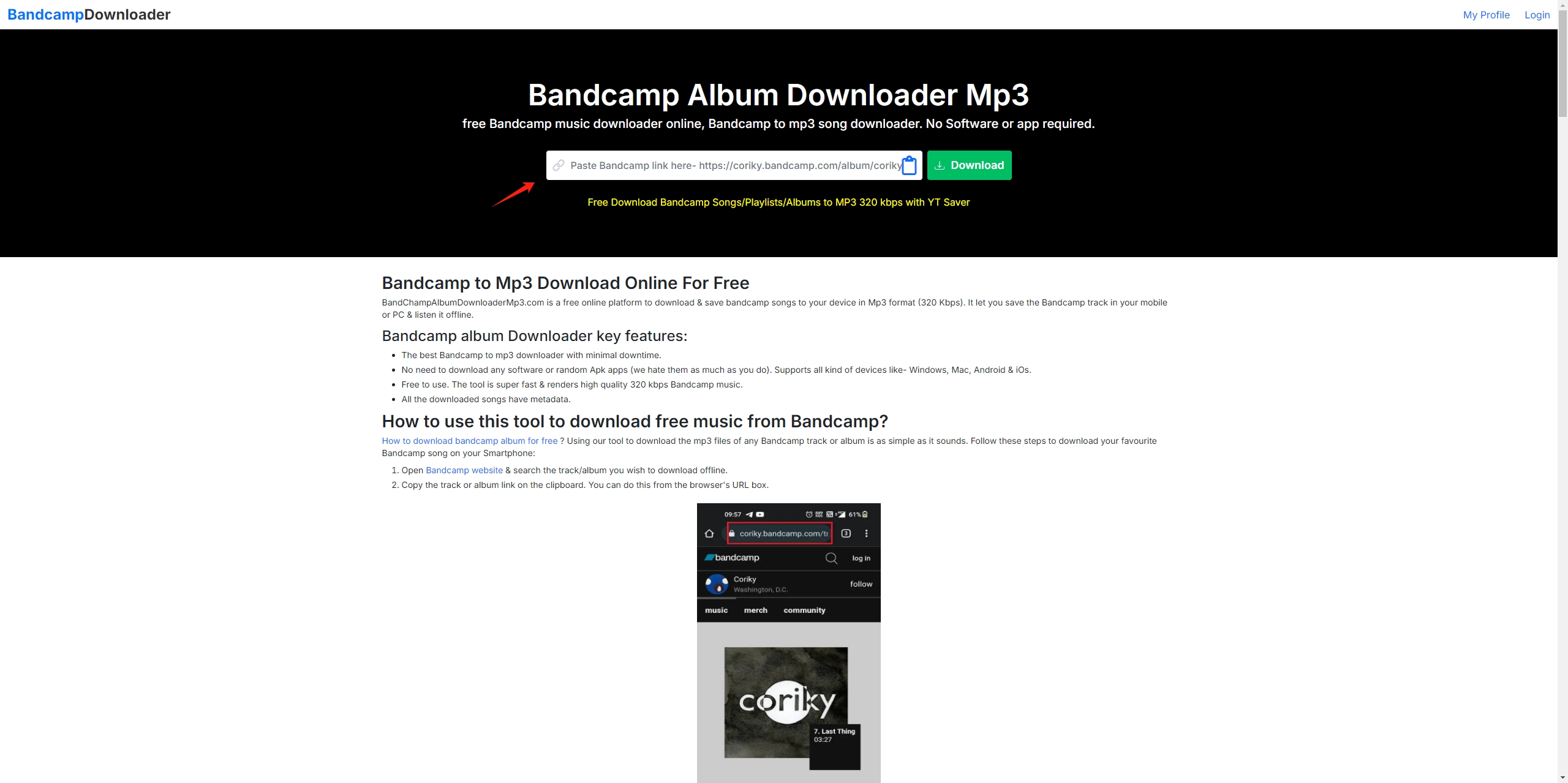 pegar la url de bandcamp