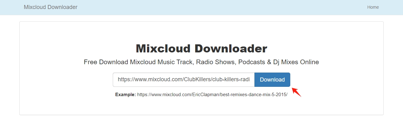 incolla il collegamento mixcloud