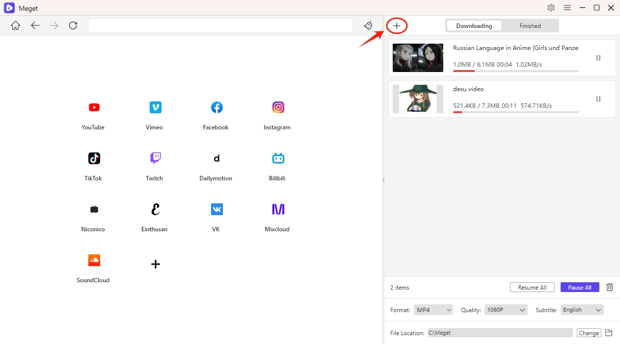 paste streamable urls into meget