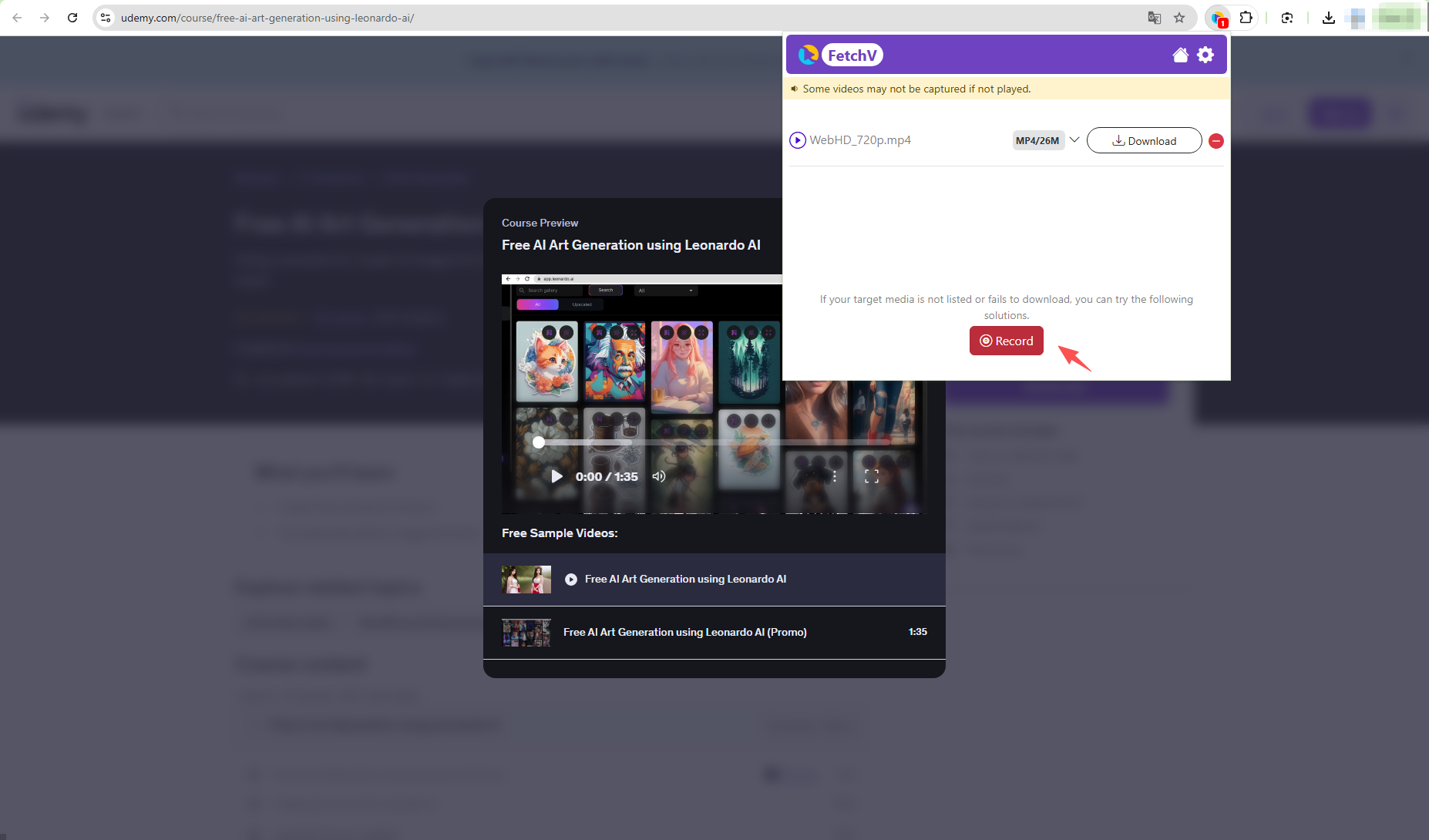 record udemy video with fetchv