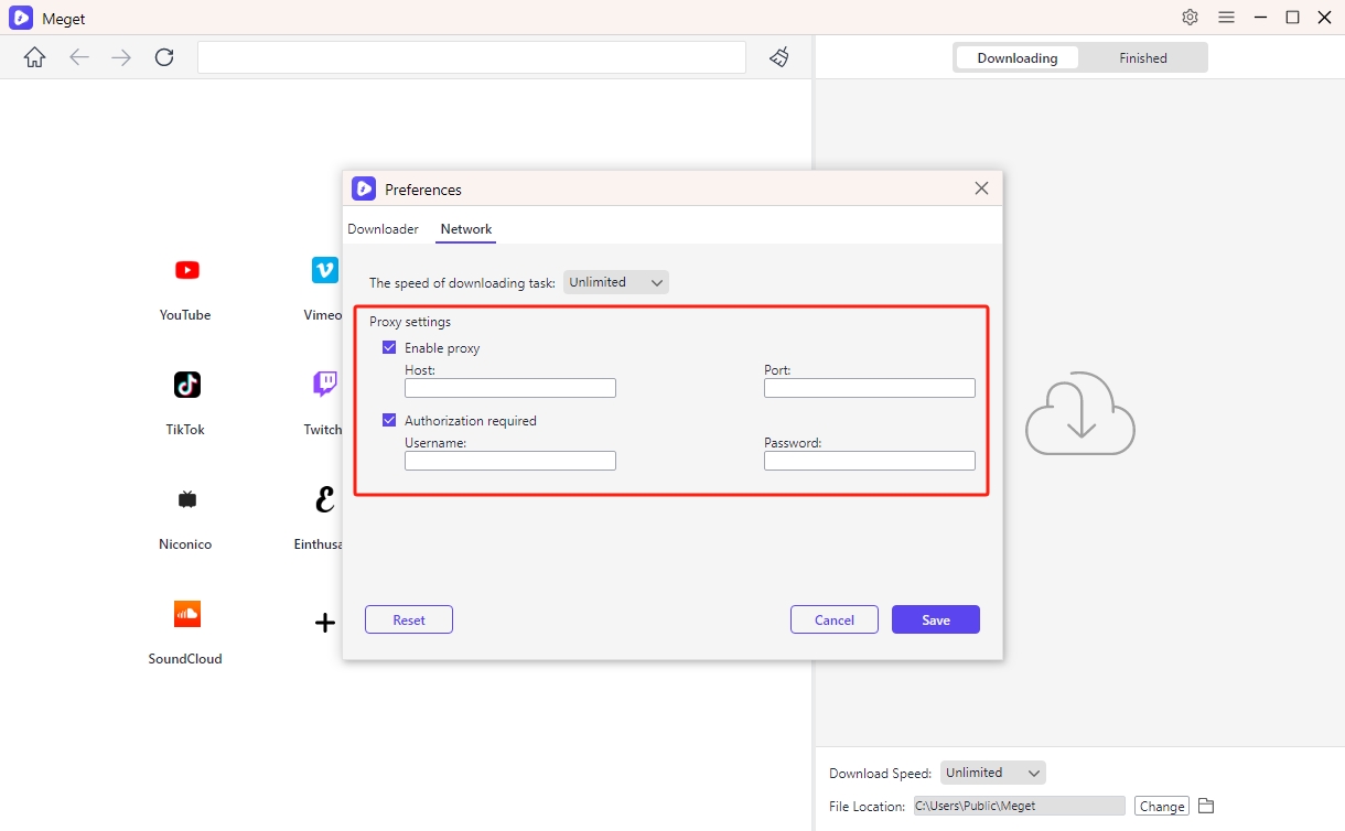 set proxy settings