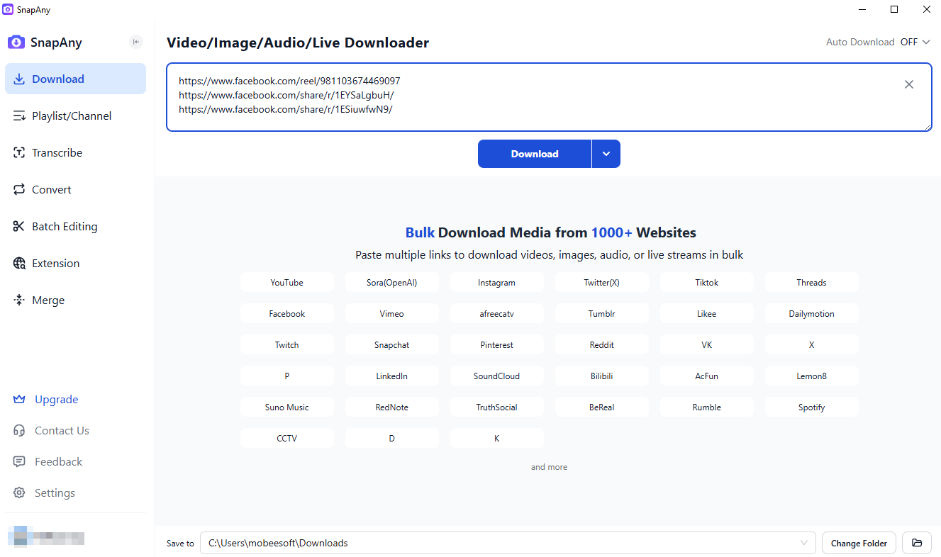 snapany deskop download videos
