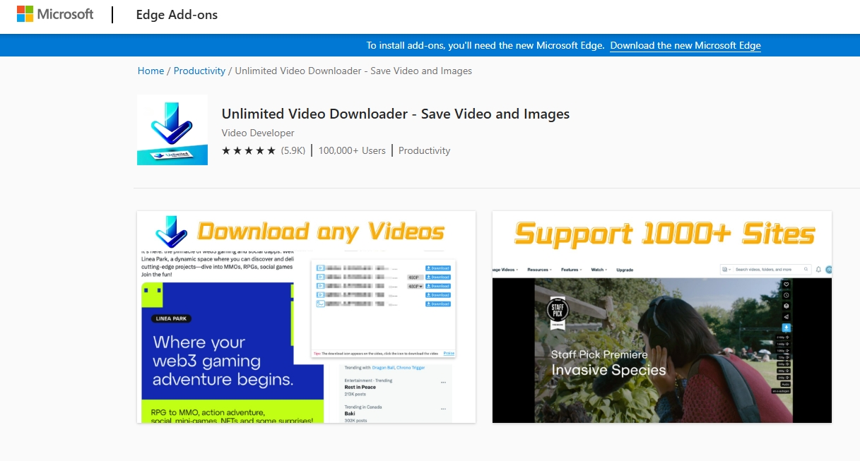 Edge-Erweiterung für unbegrenzten Video-Downloader